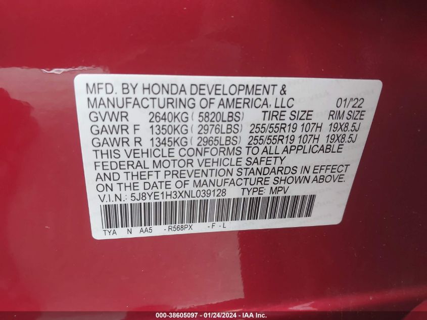 2022 ACURA MDX BASE (A10) - 5J8YE1H3XNL039128