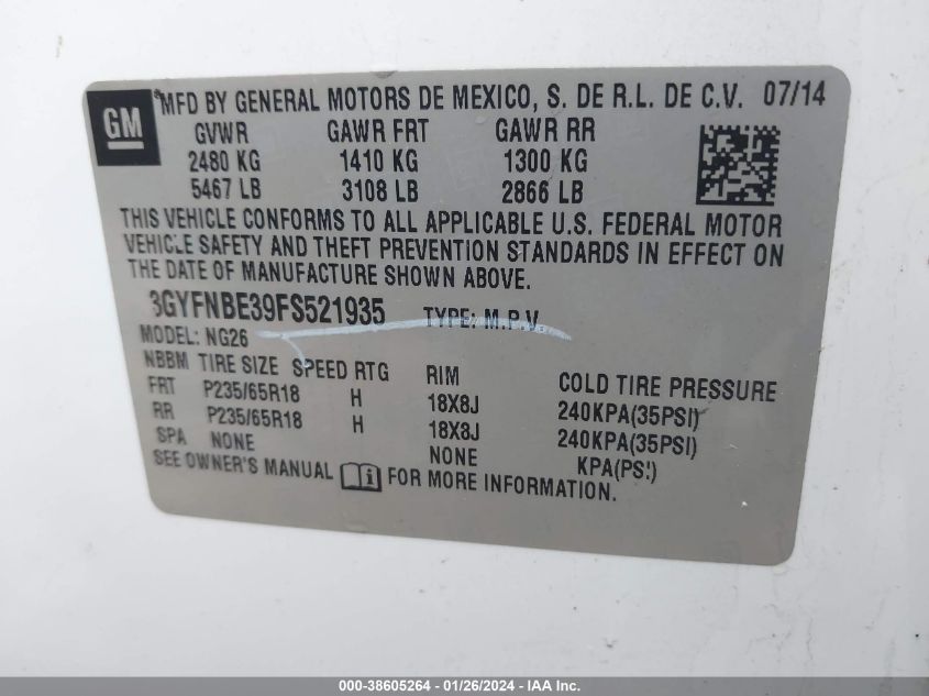 2015 CADILLAC SRX LUXURY COLLECTION - 3GYFNBE39FS521935