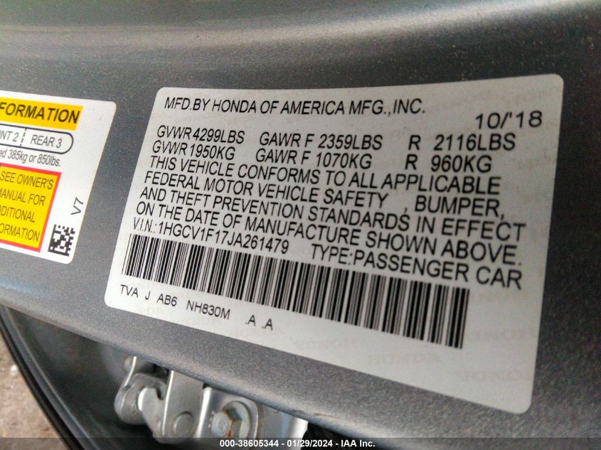 2018 HONDA ACCORD LX - 1HGCV1F17JA261479