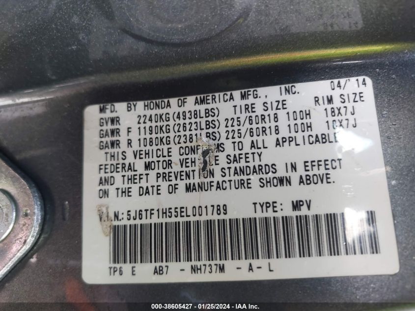 2014 HONDA CROSSTOUR EX-L V6 - 5J6TF1H55EL001789