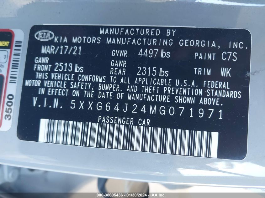 2021 KIA K5 GT-LINE - 5XXG64J24MG071971