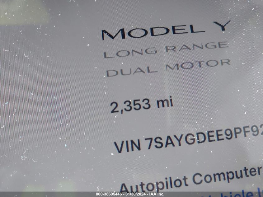 2023 TESLA MODEL Y AWD/LONG RANGE DUAL MOTOR ALL-WHEEL DRIVE - 7SAYGDEE9PF929533