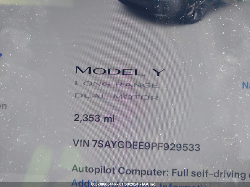 2023 TESLA MODEL Y AWD/LONG RANGE DUAL MOTOR ALL-WHEEL DRIVE - 7SAYGDEE9PF929533