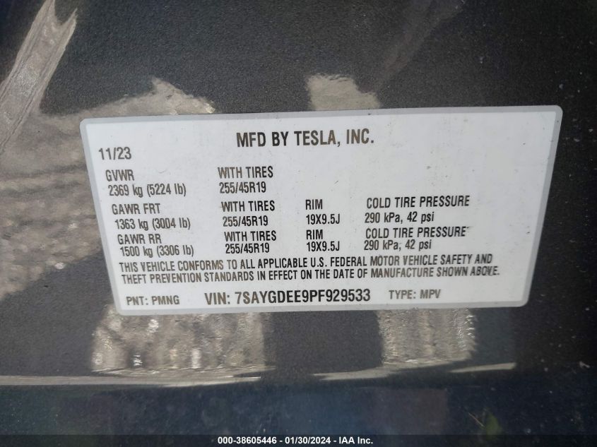 2023 TESLA MODEL Y AWD/LONG RANGE DUAL MOTOR ALL-WHEEL DRIVE - 7SAYGDEE9PF929533