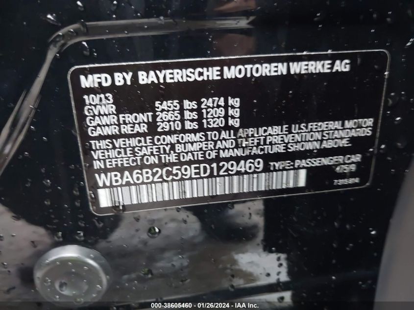 2014 BMW 650I GRAN COUPE - WBA6B2C59ED129469