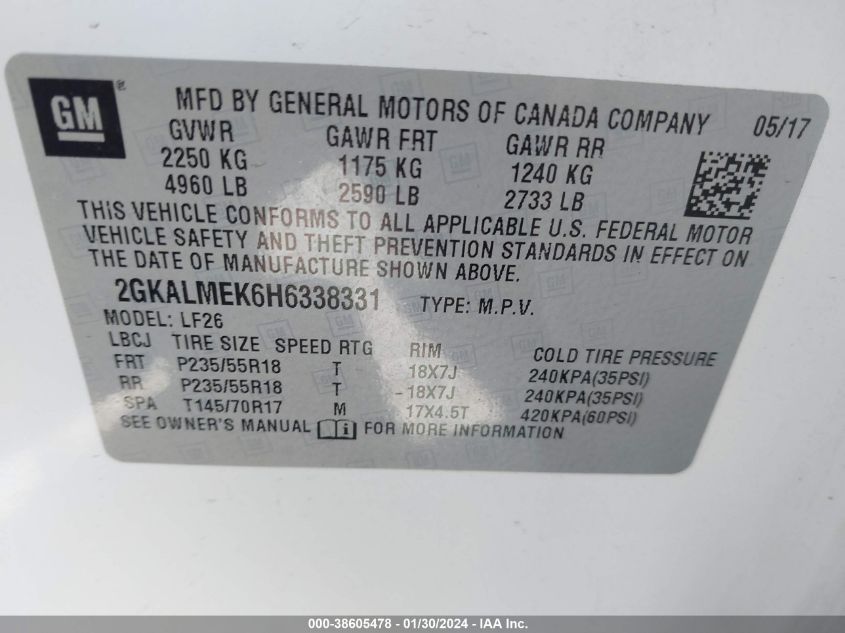 2017 GMC TERRAIN SLE-1 - 2GKALMEK6H6338331