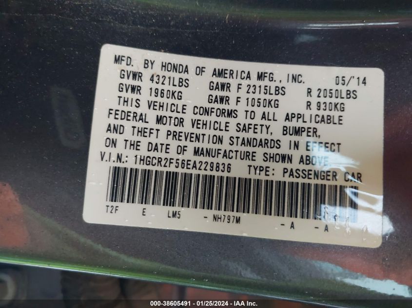 2014 HONDA ACCORD SPORT - 1HGCR2F56EA229836