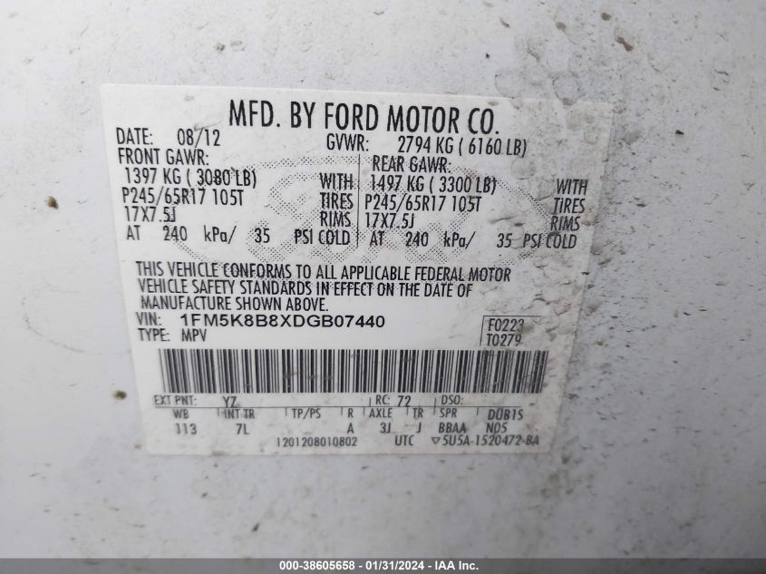 2013 FORD EXPLORER - 1FM5K8B8XDGB07440
