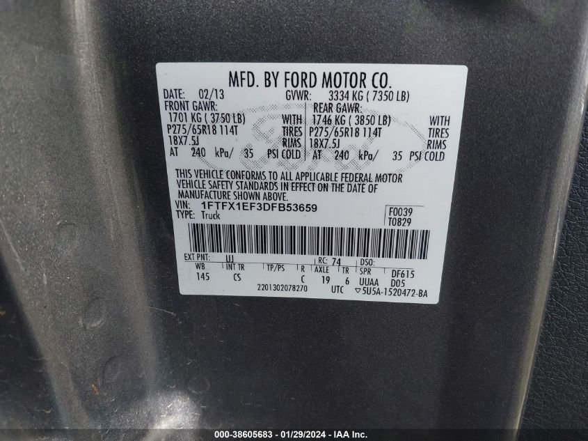 2013 FORD F-150 STX - 1FTFX1EF3DFB53659