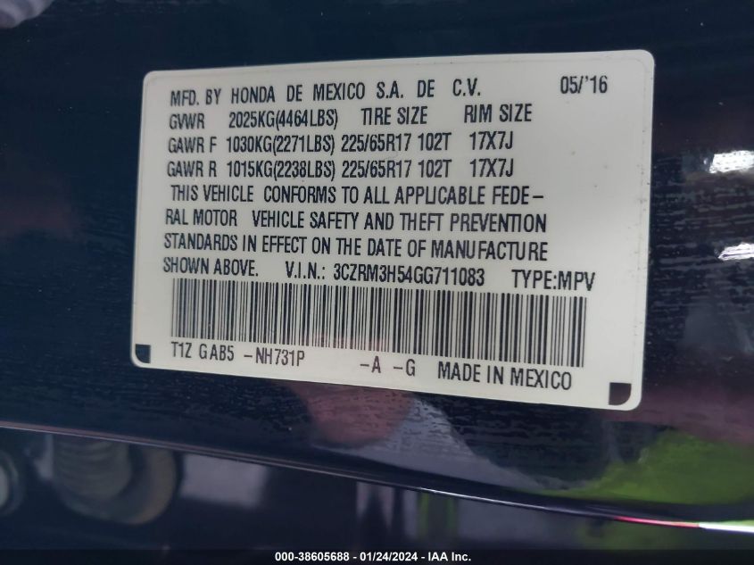 2016 HONDA CR-V EX - 3CZRM3H54GG711083