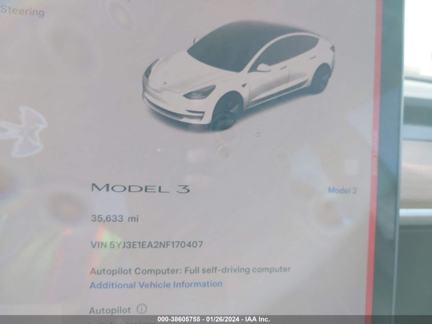 2022 TESLA MODEL 3 - 5YJ3E1EA2NF170407