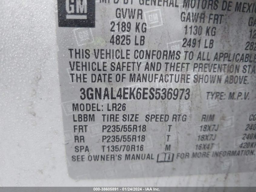 2014 CHEVROLET CAPTIVA SPORT LTZ - 3GNAL4EK6ES536973