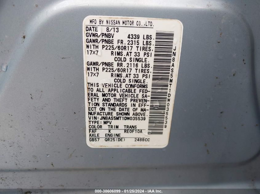 2013 NISSAN ROGUE SV - JN8AS5MT1DW035539