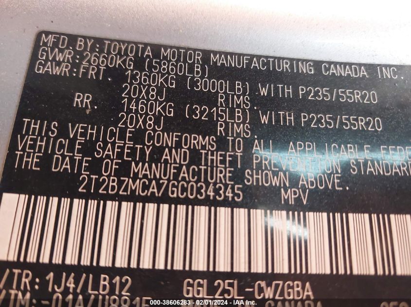 2016 LEXUS RX 350 350/BASE/F SPORT - 2T2BZMCA7GC034345