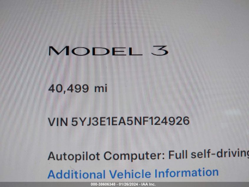 2022 TESLA MODEL 3 - 5YJ3E1EA5NF124926