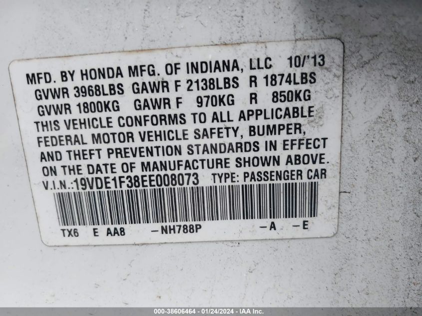 2014 ACURA ILX 2.0L - 19VDE1F38EE008073