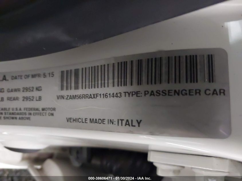 2015 MASERATI QUATTROPORTE S Q4 ZAM56RRAXF1161443