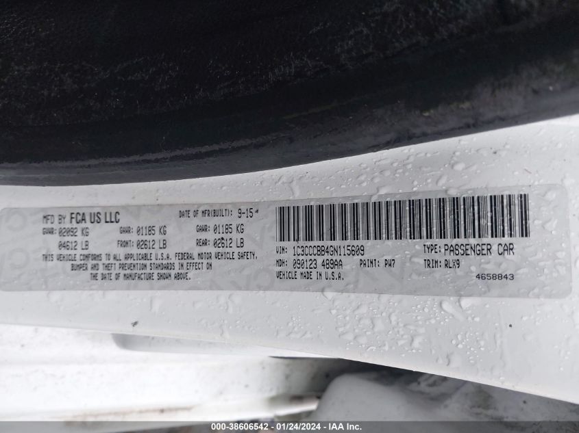 2016 CHRYSLER 200 S - 1C3CCCBB4GN115609