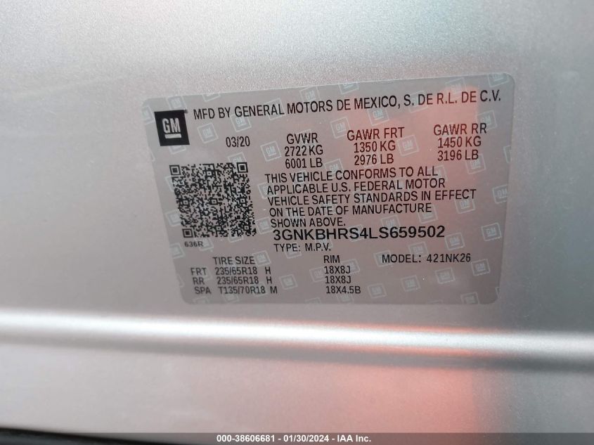 2020 CHEVROLET BLAZER 2LT - 3GNKBHRS4LS659502
