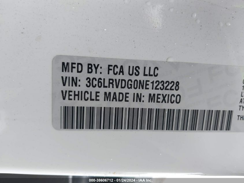 2022 RAM PROMASTER 2500 HIGH ROOF 159 WB 3C6LRVDG0NE123228