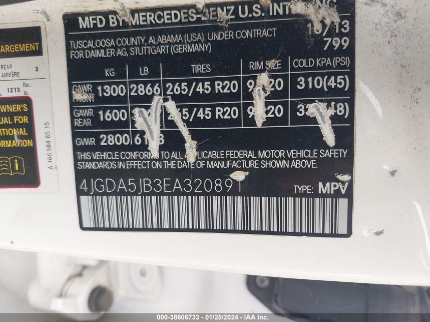 2014 MERCEDES-BENZ ML 350 4JGDA5JB3EA320891