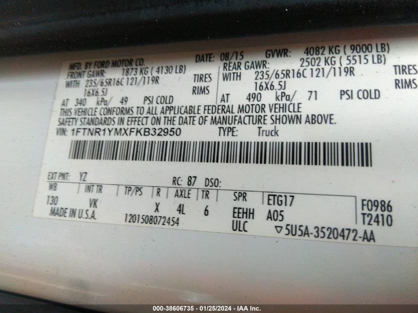 2015 FORD TRANSIT-250 - 1FTNR1YMXFKB32950