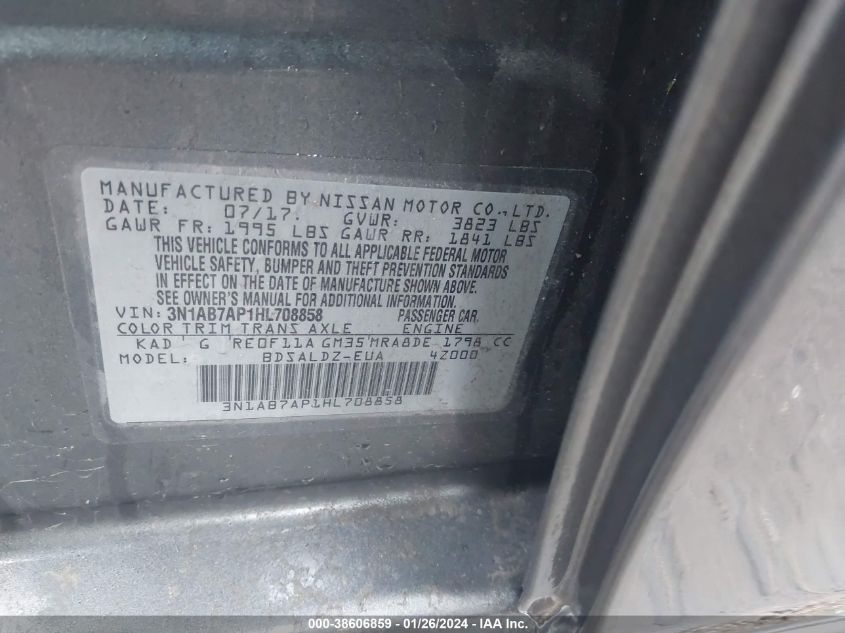 2017 NISSAN SENTRA S/SV/SR/SL - 3N1AB7AP1HL708858