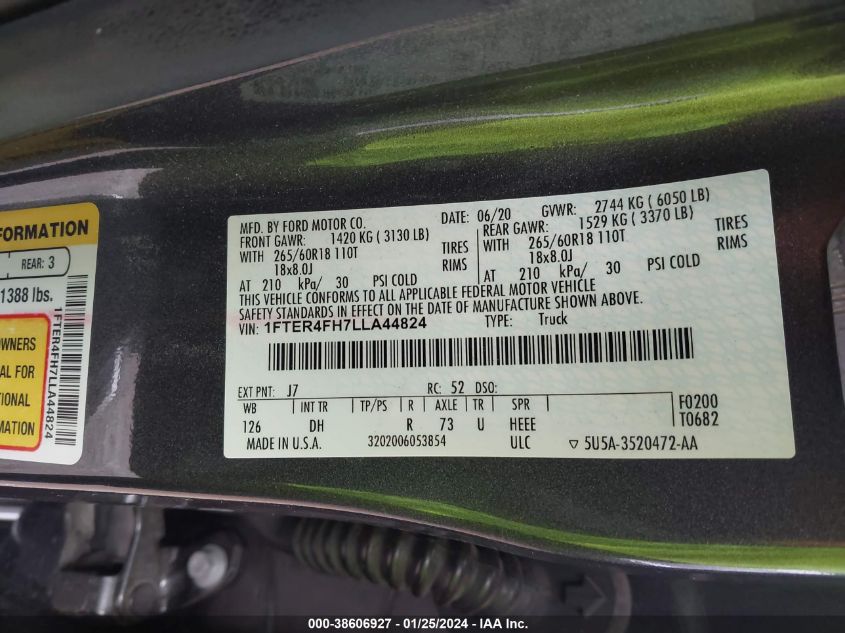 2020 FORD RANGER XL/XLT/LARIAT - 1FTER4FH7LLA44824