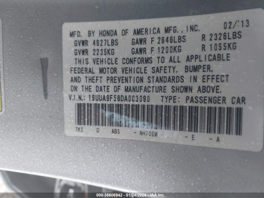 2013 ACURA TL 3.7 - 19UUA9F58DA003090