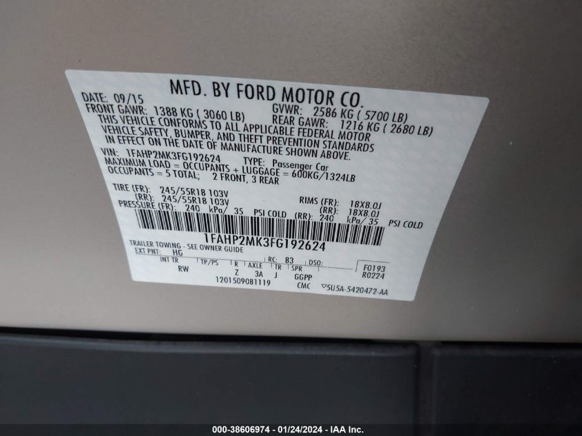 2015 FORD POLICE INTERCEPTOR - 1FAHP2MK3FG192624