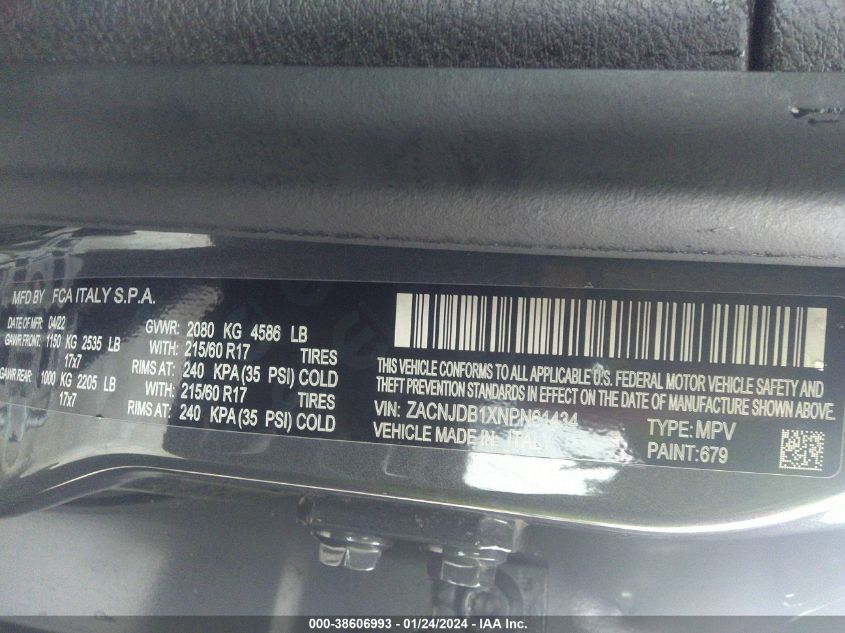 2022 JEEP RENEGADE LATITUDE 4X4 - ZACNJDB1XNPN61434