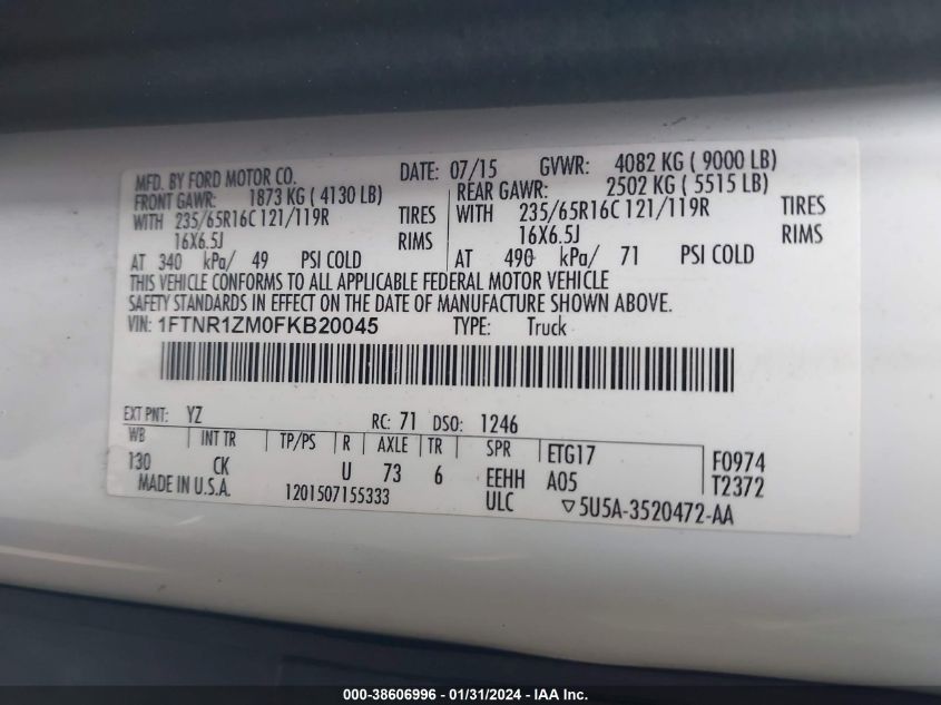 2015 FORD TRANSIT-250 - 1FTNR1ZM0FKB20045
