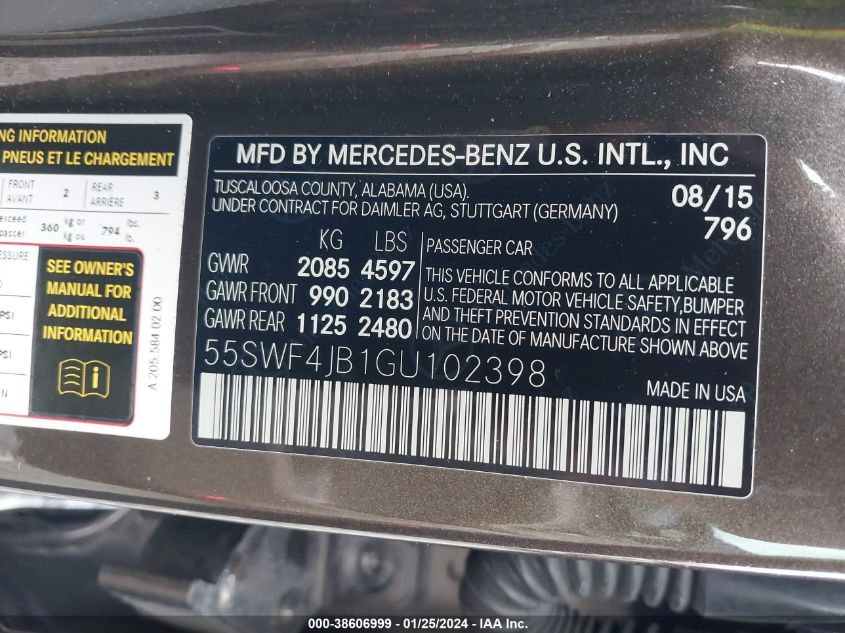 2016 MERCEDES-BENZ C 300 LUXURY/SPORT - 55SWF4JB1GU102398