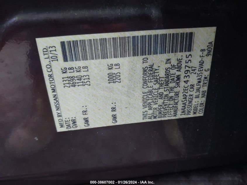 2014 NISSAN MAXIMA 3.5 SV - 1N4AA5AP2EC439755