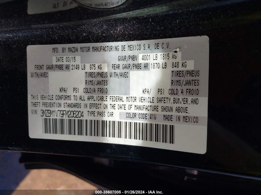 2015 MAZDA MAZDA3 I TOURING - 3MZBM1V79FM206204