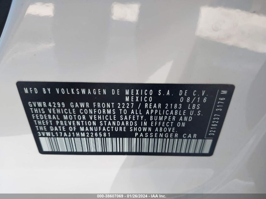 2017 VOLKSWAGEN JETTA SEL/SEL PREMIUM - 3VWL17AJ1HM226581