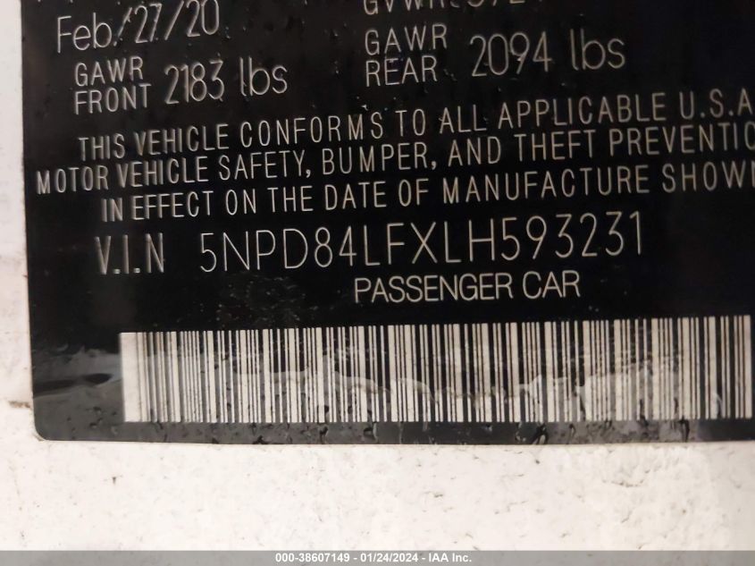 VIN 5NPD84LFXLH593231 2020 HYUNDAI ELANTRA SEL