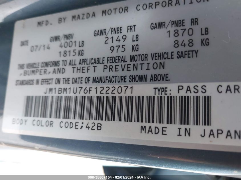 2015 MAZDA MAZDA3 I SPORT - JM1BM1U76F1222071