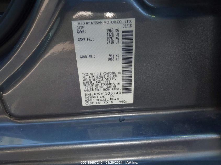 2019 NISSAN ALTIMA 2.5 SR - 1N4BL4CV7KC105740