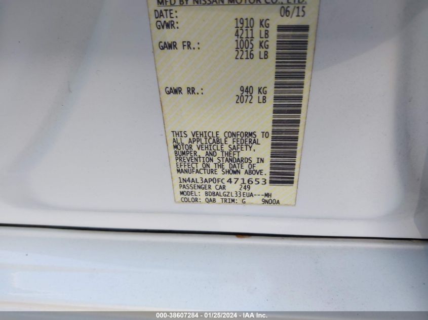 2015 NISSAN ALTIMA 2.5/S/SV/SL - 1N4AL3AP0FC471653