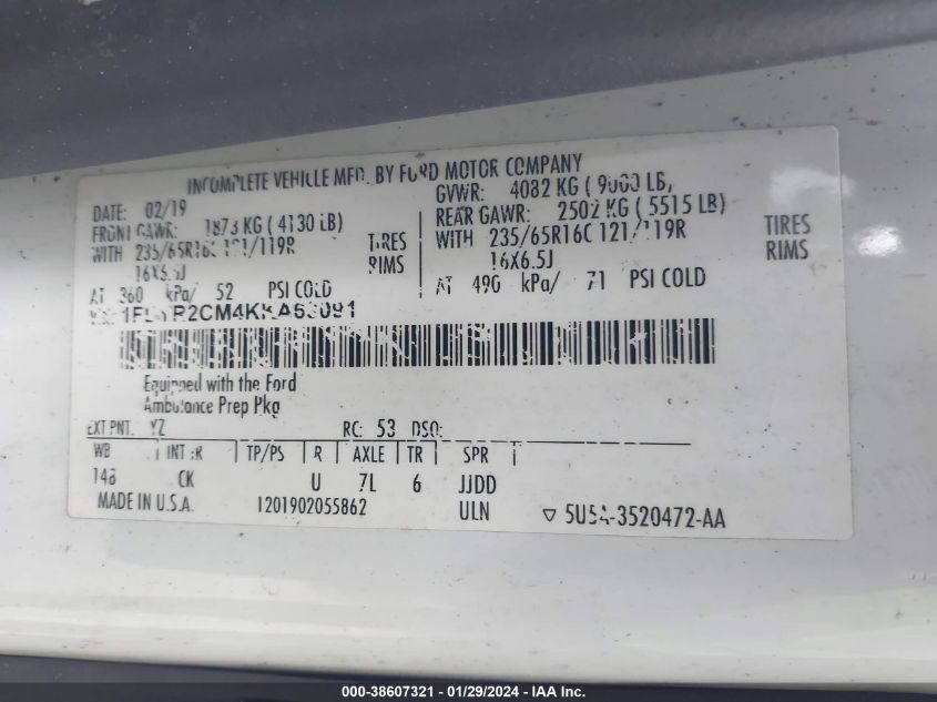 2019 FORD TRANSIT-250 - 1FDYR2CM4KKA63091