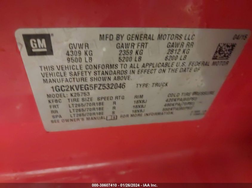 2015 CHEVROLET SILVERADO 2500HD LT - 1GC2KVEG5FZ532046