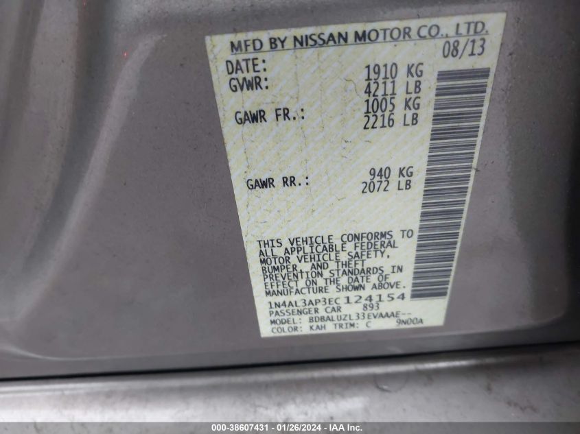 2014 NISSAN ALTIMA 2.5 SV - 1N4AL3AP3EC124154