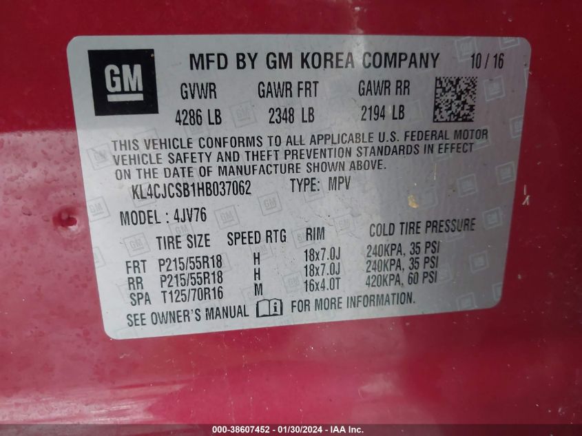 2017 BUICK ENCORE ESSENCE - KL4CJCSB1HB037062
