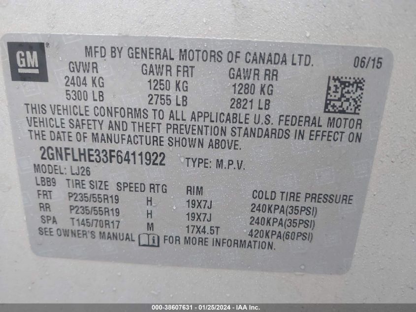 2015 CHEVROLET EQUINOX LTZ - 2GNFLHE33F6411922