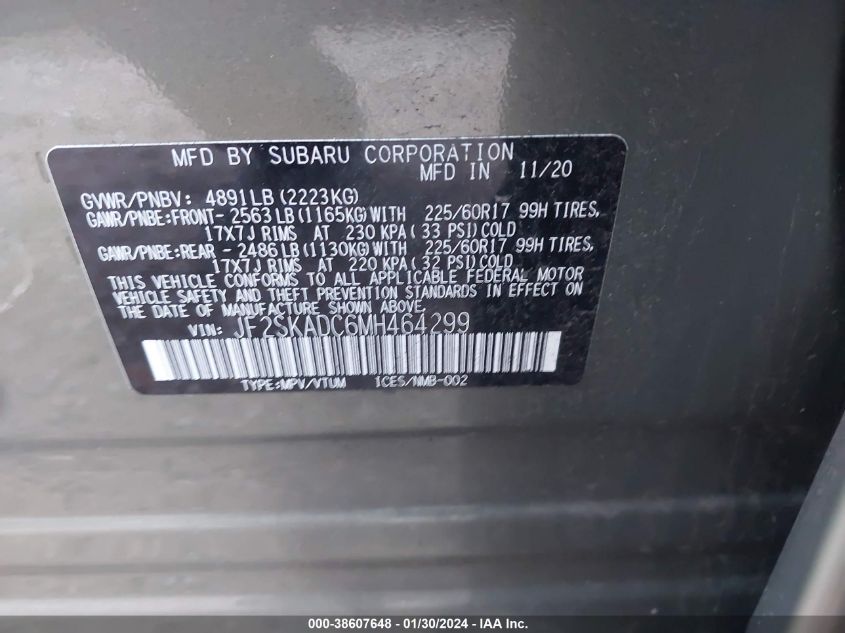 2021 SUBARU FORESTER - JF2SKADC6MH464299