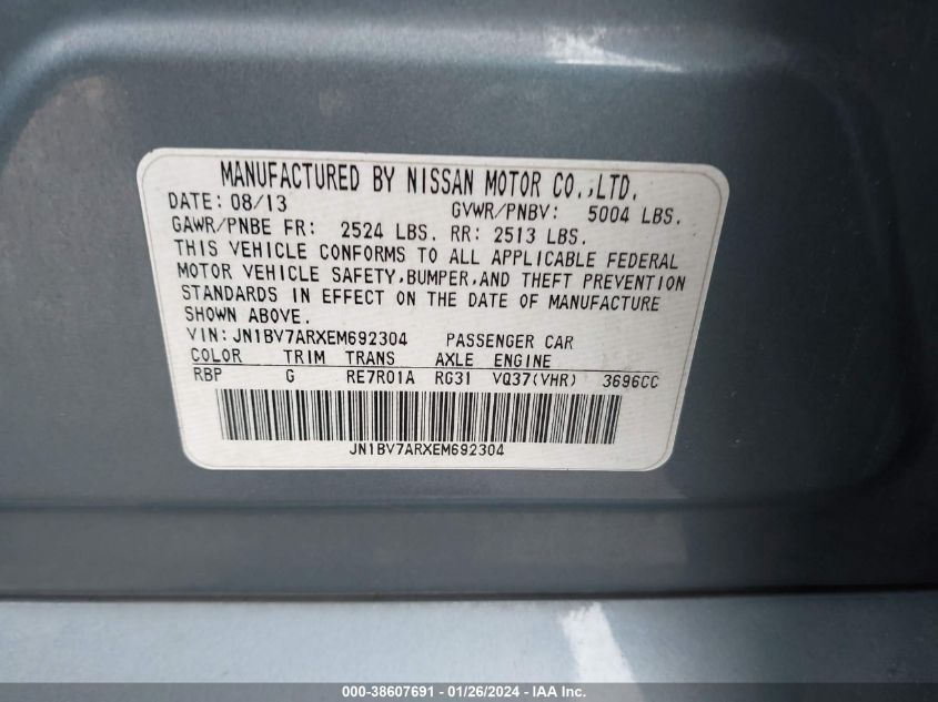 2014 INFINITI Q50 PREMIUM - JN1BV7ARXEM692304