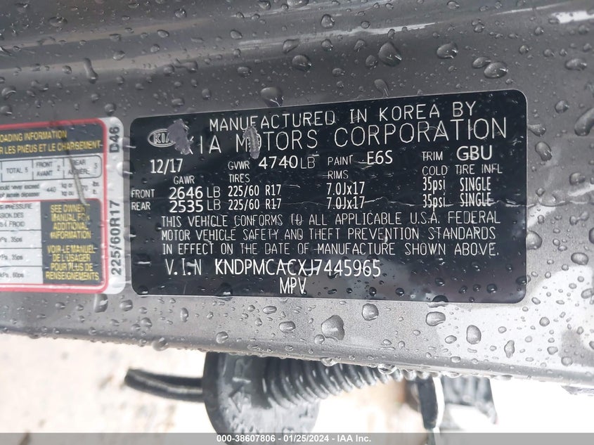 VIN KNDPMCACXJ7445965 2018 KIA SPORTAGE LX