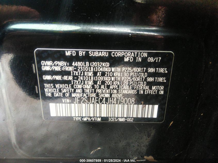 2018 SUBARU FORESTER 2.5I PREMIUM - JF2SJAEC4JH479008