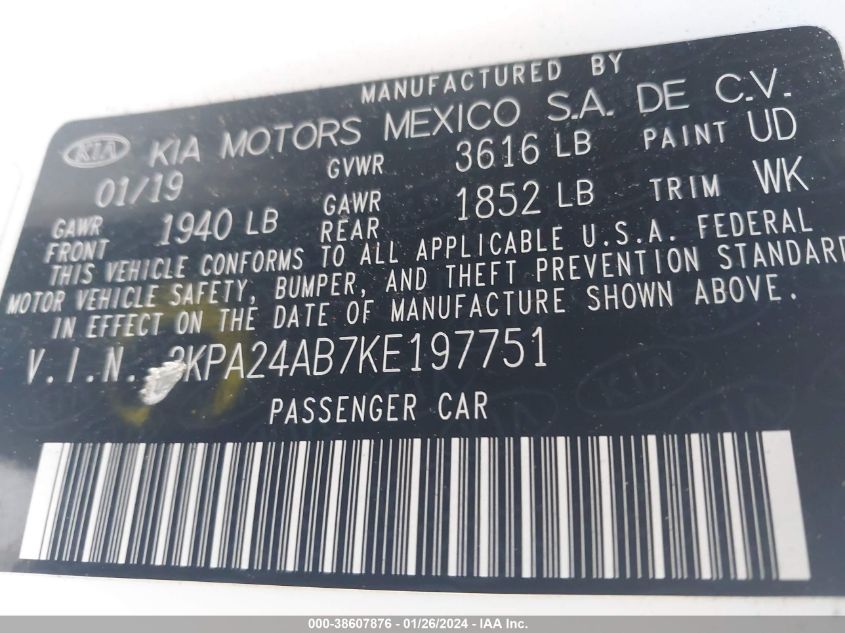 2019 KIA RIO S - 3KPA24AB7KE197751